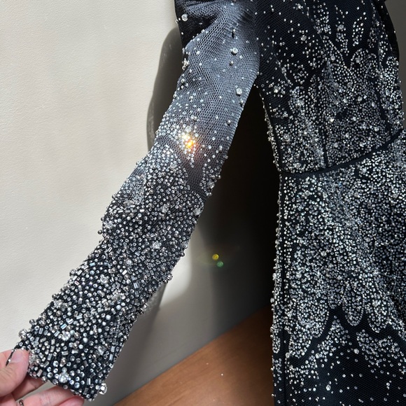 Elegant Black Floor-Length Dress with Rhinestones and Sequins (Waist ~27”) - Picture 9 of 9